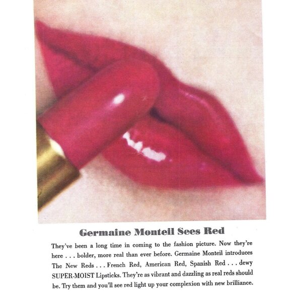 Germaine Monteil Sees Red Lipstick Makeup Advertisement 1960s Vintage Print Ad 9 - Picture 2 of 2